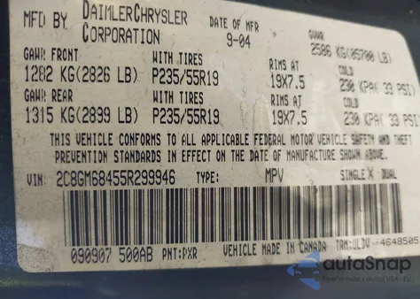 2005 Chrysler Pacifica Touring z USA, uszkodzony, nr VIN 2C8GM68455R299946